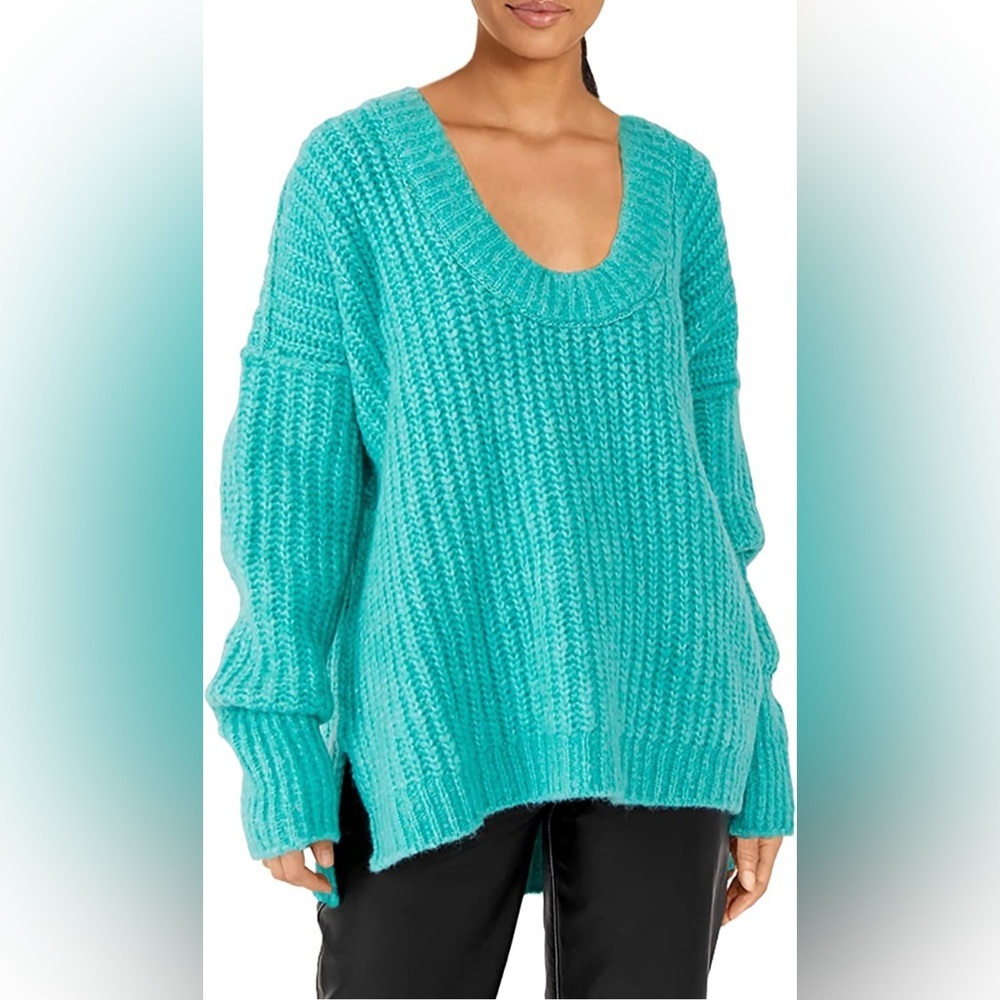 Free People Blue Bell V-Neck Sweater Electric Teal - Picture 4 of 5